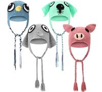 Janmercy 4 Pcs Crochet Pigeon Pig Style Hat, Knitted Elephant Bunny Style Cap World Book Day Character Costumes Accessories Animal Beanie Caps with Realistic Eyes for Party Cosplay Dress up Photo Prop