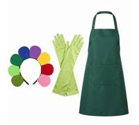 Janmercy 4 Pcs Halloween Green Costume Accessory Set Rainbow Petal Headband Long Satin Gloves Solid Green Bib Apron Adult Floral Mascot Dressing up Kit for Halloween Party Stage Carnival Cosplay