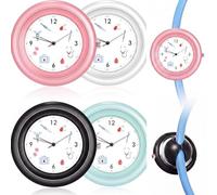 Janmercy 4 Pcs Stethoscope Watch Clip on Pocket Watch for Nurses CNA with Medical Symbols Stethoscope Clock with Second Hand Gifts for Nursing Doctor Students Clinic Staff