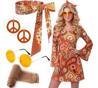 Janmercy 5 Pcs 70s 80s Disco Outfit for Women Costume, Coloriful, S