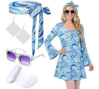 Janmercy 5 Pcs 70s Disco Outfit for Women Hippie Costumes Accessories 70s 80s Halloween Decades Party Cosplay, Purple, X-Large