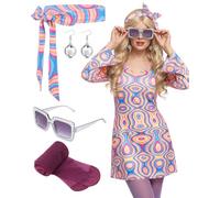 Janmercy 5 Pcs 70s Disco Outfit for Women Hippie Costumes Accessories 70s 80s Halloween Decades Party Cosplay, Blue, XX-Larg