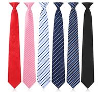 Janmercy 6 Pcs Clip on Tie for Men Clip on Easy Necktie Striped Solid Plaid Dots Mixed Lot Tie for Office School, 20 Inch, Stripe Style