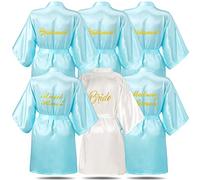 Janmercy 6-Piece Bridesmaids Robes for Wedding Party - Blue & White, One Size