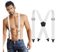 Janmercy Men's Suspender Airport Friendly 1.5 Inches X-Back Hidden Work Suspender for Men Women Under Clothing, White, 47.24 x 1.5 inches/ 120 x 3.8 cm