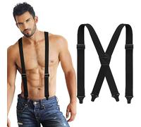 Janmercy X Back Hidden Suspender Heavy Duty Work Suspenders Airport Friendly Suspenders Under Clothing for Men Women, Black, 47.24 x 1.5 inches