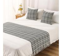 JANMEYO Bed Runners Knitted Hotel Bed Runner Scarf Luxury Modern Tassel Blanket Bedding Soft Bedspread for Home Bedroom Hotel Bed End Decorative Strip Sofa Towels-Black||65x210cm(1.5m bed)