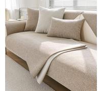 JANMEYO Sofa Cover Soft Couch Cover 1/2/3/4 Seater Woven Hemp Sofa Slipcovers for All Seasons Universal Non-Slip L Shape Sofa Protector Washable for Living Room-Khaki||110 * 180cm