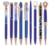 Janmini 9 Pcs Ballpoint Pens Set Metal Crystal Diamond Pen Glitter Pen for Journaling Black Ink Pretty Cute Pens Fancy Pens Gifts for Women Girls Christmas Birthday School Office Desk (Dark Blue)