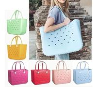 Janmobrian Beach Bag, Beach Bags for Women Beach Bags Waterproof Sandproof Large Size EVA Waterproof Rubber Outdoor Portable Travel Bags Washable Tote Bag For Beach Sports(Light yellow,38x13x32CM)