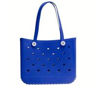 Janmobrian Beach Bag, Beach Bags for Women Fashion Large Beach Bags EVA Rubber Waterproof Storage Baskets Travel Shopping Handbag Women Shoulder Solid Color Jelly Bag(Blue,XL 47x33x24cm)