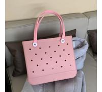 Janmobrian Beach Bag, Beach Bags for Women M/L/XL Fashion Beach Bags EVA Rubber Waterproof Storage Baskets Travel Shopping Handbag Women Shoulder Solid Color Tote Bag(Pink2,M 27x10x21cm)
