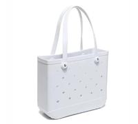 Janmobrian Beach Bag, Beach Bags for Women M/L/XL Fashion Beach Bags EVA Rubber Waterproof Storage Baskets Travel Shopping Handbag Women Shoulder Solid Color Tote Bag(White,M 27x10x21cm)