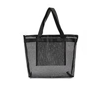 Janmobrian Beach Bag, Beach Bags for Women Women Mesh Transparent Bag Double-layer Heat Preservation Large Capacity Picnic Beach Bags Holiday Beach Park Sports Shoulder Bag(Black)