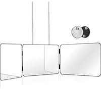 JANMPASK 3 Way Mirror for Self Hair Cutting & Makeup, 360 Trifold Mirror with Height Adjustable Stand, Black, 12.7L x 12.7W cm