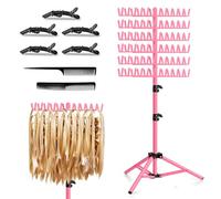 JANMPASK Braiding Hair Rack Height Adjustable 144 Pegs Braiding Rack Hair Extension Holder with Hair Braid Tools, Easy to Assemble (pink)
