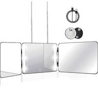 JANMPASK LED 3 Way Mirror for Self Hair Cutting Mirror Vanity Mirror Barber Supplies Accessories 360 Makeup Mirror with Light Trifold Mirror to See Back of Head