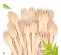 Janngii Disposable Wooden Cutlery Set [Forks, Spoons, Knives] BPA Free Eco-Friendly Biodegradable Cutlery Set for Picnic Outdoor Parties (Wooden Spoons/Forks 100pc)