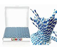 JANNGII Paper Straws, 150 Pack Paper Drinking Straws Bio-Degradable Drinking Paper Straws Wedding Party, Party Straws, Restaurant, Juice Drinking Straws (150X Blue & White Stripes)