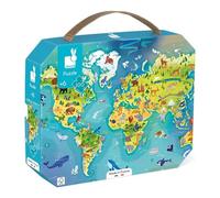 Janod - 100-Piece ‘The World’ Children’s Puzzle - Educational Game - Fine Motor Skills & Concentration - Suitcase-Shaped Box with Handle - Made in France and FSC-Certified - 6 Years+ - J02607