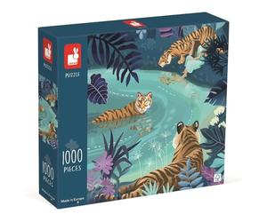 Janod - 1000-Piece Puzzle - Tigers in the Moonlight - Suitable for Adults, Teenagers and Children - Made in Europe and FSC-Certified - Ages 9+ - J02511
