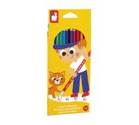 Janod - 12 Erasable Coloured Pencils - Resin Coloured Pencils with Eraser Tips - Ergonomic Shape - Fine & Resistant Lead - Drawing & Colouring - Ages 3+ - J07414