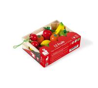 Janod - 12 Wooden Fruits Crate - Doll'S Tea Set, Kitchen Set, Merchant Accessories - Imitation Toy - from 3 Years Old, J05610