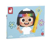 Janod - 12 Jumbo Wax Coloured Chalk for Children, From 12 Months - Large Pencils & Triangular Shape for Easy Grip - Ideal for First Drawings - J07401