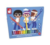Janod - 18 Long-Lasting Felt-Tip Pens - Locked and Conical Tip for Different Line Thicknesses - Washable Ink - Creative Hobbies and Crafts - Ages 3+ - J07407