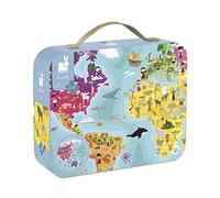 Janod - 208-Piece Children's World Puzzle - Double-Sided - Educational Geography Game - Teaches Fine Motor Skills and Concentration - Suitable for Ages 7 and Up, J02655
