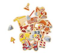 Janod - 24 Magnetic Wooden Magnets - Building Site Theme - Building Site Equipment - Wooden Toy - Ideal for chalkboard or fridge - Educational Magnetic Game for Handling - From 2 Years, J09647