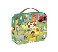 Janod - 3 Years+ - 24-Piece ‘At the Farm’ Children’s Puzzle - Educational Game - Fine Motor Skills & Concentration - Suitcase-Shaped Box w/ Handle - Made in France and FSC-Certified - J02603