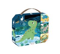 Janod - 4 Dinosaur Puzzles - Children’s Progressive Puzzle - From 6 to 16 Pieces - Develops Patience and Dexterity - Made in France - Educational Game for 24 months +, J02541