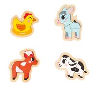 Janod - 4 Wooden Puzzles - 2 to 5 Pieces - Farm Animal-Themed Puzzles - Children’s Toys - Educational Games - Early-Learning Toys - 18 Months +, J07114
