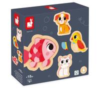 Janod - 4 Wooden Puzzles - 2 to 5 Pieces - Pet-Themed Puzzles - Children’s Toys - Educational Games - Early-Years Toys - 18 Months +, J07115