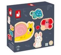 Janod - 4 Wooden Puzzles - 2 to 5 Pieces - Garden Animal-Themed Puzzles - Children’s Toys - Educational Games - Early-Years Toys - 18 Months +, J07116