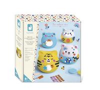 Janod - 4 plaster figurines to decorate - Round animals, decals & paint - Ages 6 and up