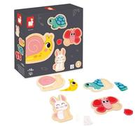 Janod - 4 Wooden Puzzles - 2 to 5 Pieces - Garden Animal-Themed Puzzles - Children’s Toys - Educational Games - Early-Years Toys - 18 Months +, J07116