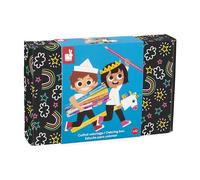 Janod - 42-piece Colouring Set - 12 Colouring Cards, 10 Felt-Tip Pens, 5 Glitter Pens, 7 Magic Pens, 8 Coloured Pencils Reusable Box - Ages 3+ - J07419