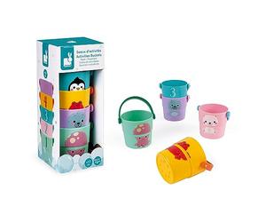 Janod - 5 Bath-time activity buckets - Early Years Toy - Handling and Dexterity - Teaches Numbers - From 10 months - J04724