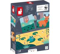 Janod - Animal and Footprints Puzzle - Box of 10x 3-Piece Puzzles - Early-Years Developmental Game - In Partnership with WWF - 24 Months +, J08649