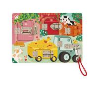 Janod - The Farm Lock board - Activity Board - 5 Types of Fasteners - FSC Wooden Toy - 3 Years +, J07119