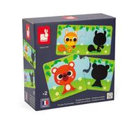 Janod - Animals and their Shadows Puzzle - 12 Cardboard 2-Piece Puzzles - Educational Game - Fine Motor Skills and Concentration - FSC Product and Vegetable Inks - Made in France - Ages 2 + - J02701