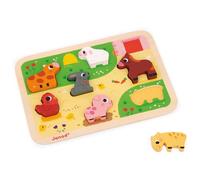 Janod - “At The Farm” Chunky Puzzle - FSC Wood - 7 Pieces - Develops Fine Motor Skills, Concentration and Imagination - 18 Months +, J07121