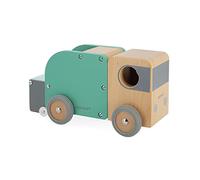 Janod - Bolid Solid Wood Bin Lorry - Magnetic Bin Included - Silent Wheels - Imagination and Fine Motor Skills - FSC-Certified - Water-Based Paints - 2 Years +, J04633