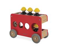 Janod - Bolid Solid Wood Fire Engine - 6 Firefighters Included - Silent Wheels - Imagination and Fine Motor Skills - FSC-Certified - Water-Based Paints - 2 Years +, J04632