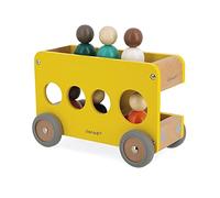 Janod - Bolid Solid Wood School Bus - 6 Characters Included - Silent Wheels - Imagination and Fine Motor Skills - FSC-Certified - Water-Based Paints - 2 Years +, J04635