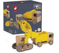 Janod - Bolid Solid Wood Tipper Lorry and Backhoe - Silent Wheels - Imagination and Fine Motor Skills - FSC-Certified - Water-Based Paints - 2 Years +, J04634
