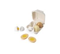 Janod - Box of 4 Wooden Eggs - Pretend Play Kitchen Toy or Doll’s Tea Set - 4 Different Opening Systems - Water-Based Paint - Ages 3 Years + - J06593