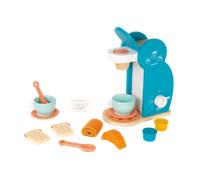 Janod - Breakfast Set - Wooden Coffee Machine + 14 Accessories - 3 Capsules, Spoons, Cups and Saucers, Pastries - from 3 Years Old, J06599, White
